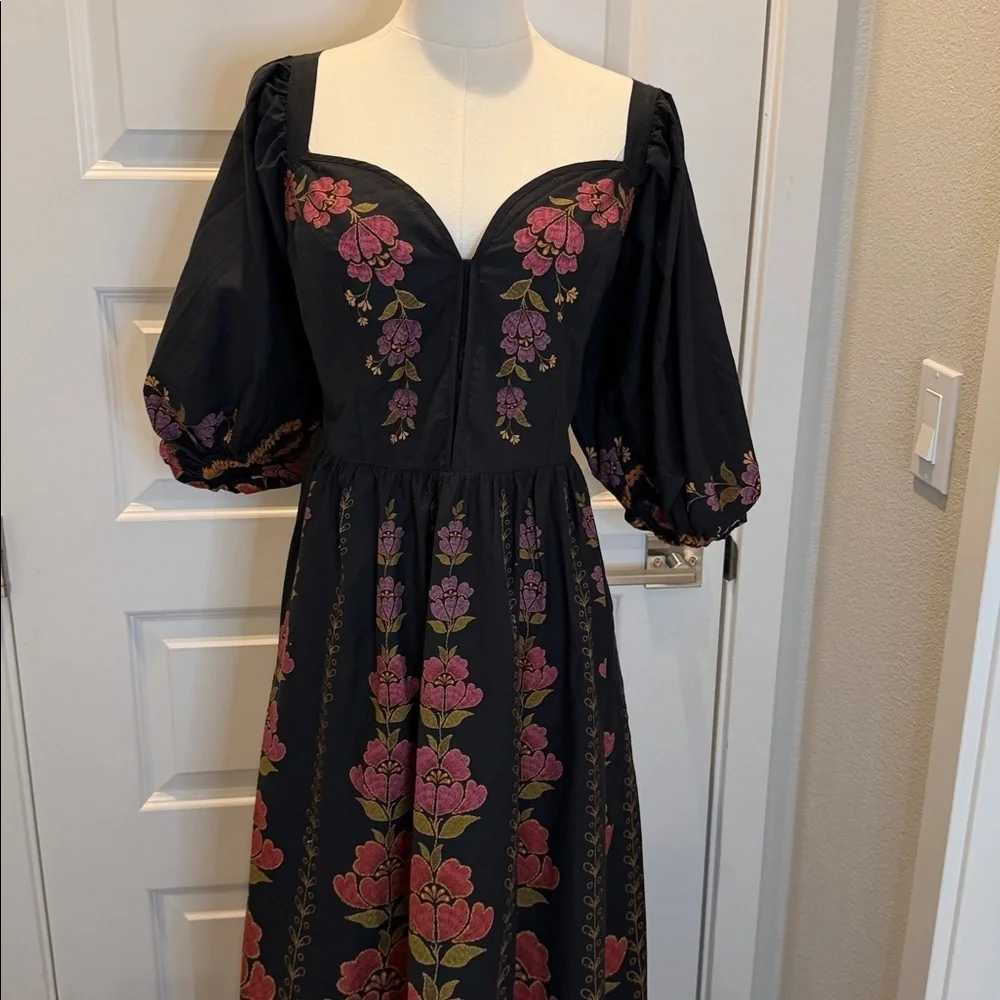 FARM Rio Black and Red Floral Long Dress Size S